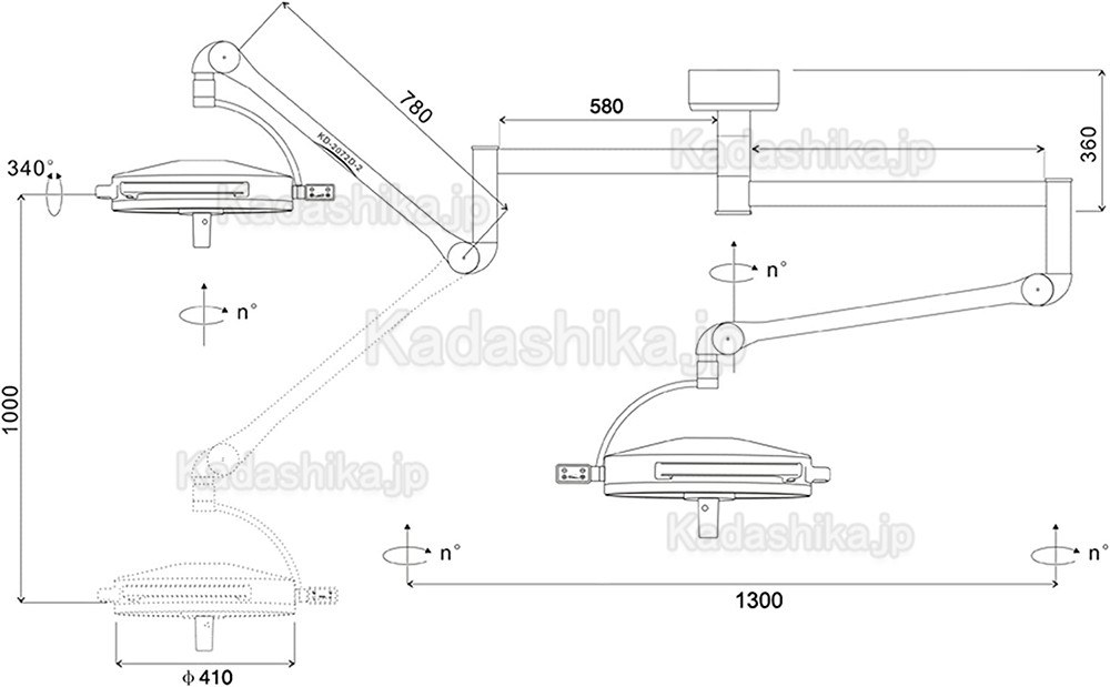 KD-2072D-2 歯科ダブルヘッドライト手術無影灯 216W 72 LED個ライト(スタンド付き、天井取付け)